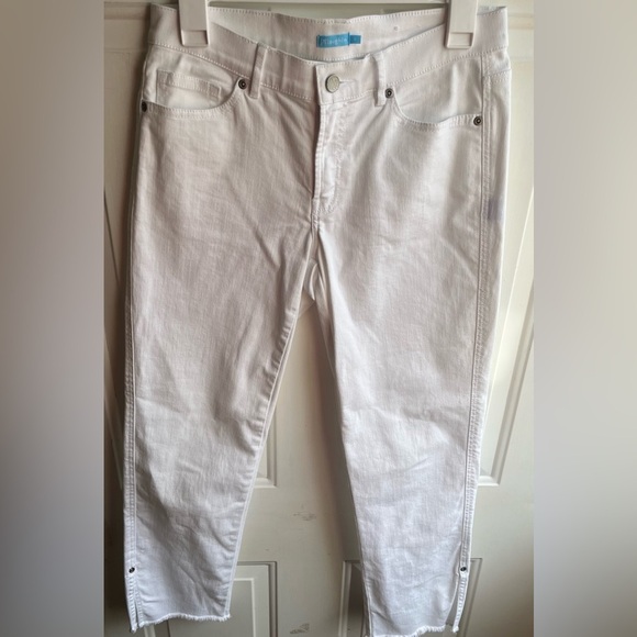 J. McLaughlin Women’s White Denim Cropped Raw Hem Side Slit Jeans Size 4 - Picture 2 of 7